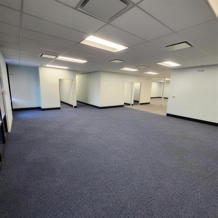 Commercial-grade carpet installed across an open office floor